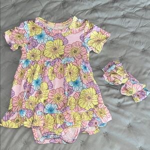 Posh Peanut Bamboo Floral Baby Dress with Headband